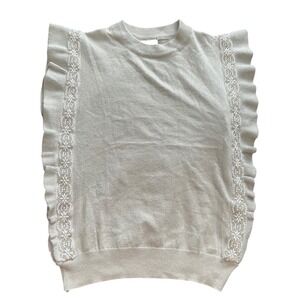 Ontwelfth Embellished Ruffle Sleeve Knit Top‎ Shimmery Silver Sleeveless Preppy